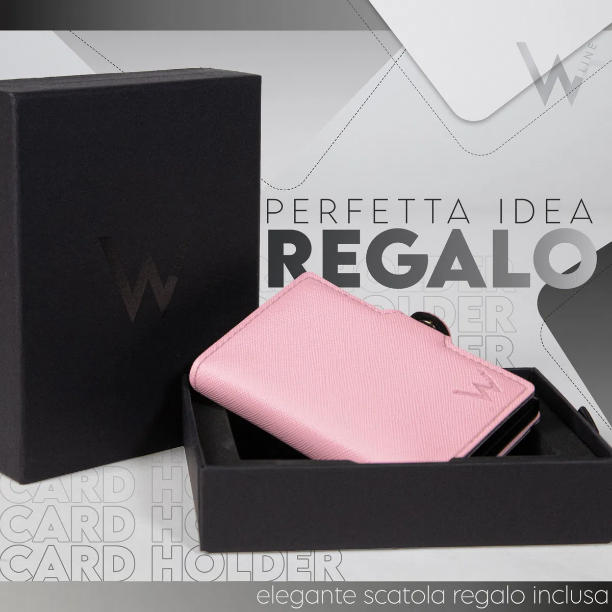 WLine Portafoglio Donna Piccolo con Portamonete Rfid Compatto ed Elegante - Porta Carte di Credito Donna e Uomo Schermato in Pelle PU - Portatessere Tascabile (Rosa e Nero Saffiano, Con Zip)