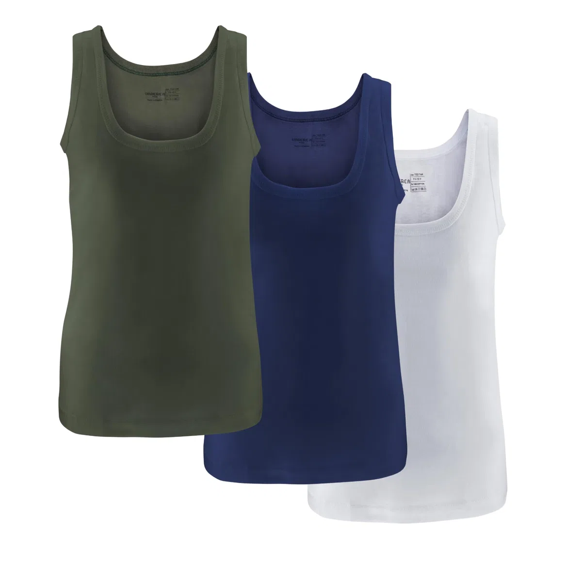 Confezione da 3 canottiere da bambino, classiche, a costine sottili, in 100% cotone pettinato, per scuola, sport, vita quotidiana