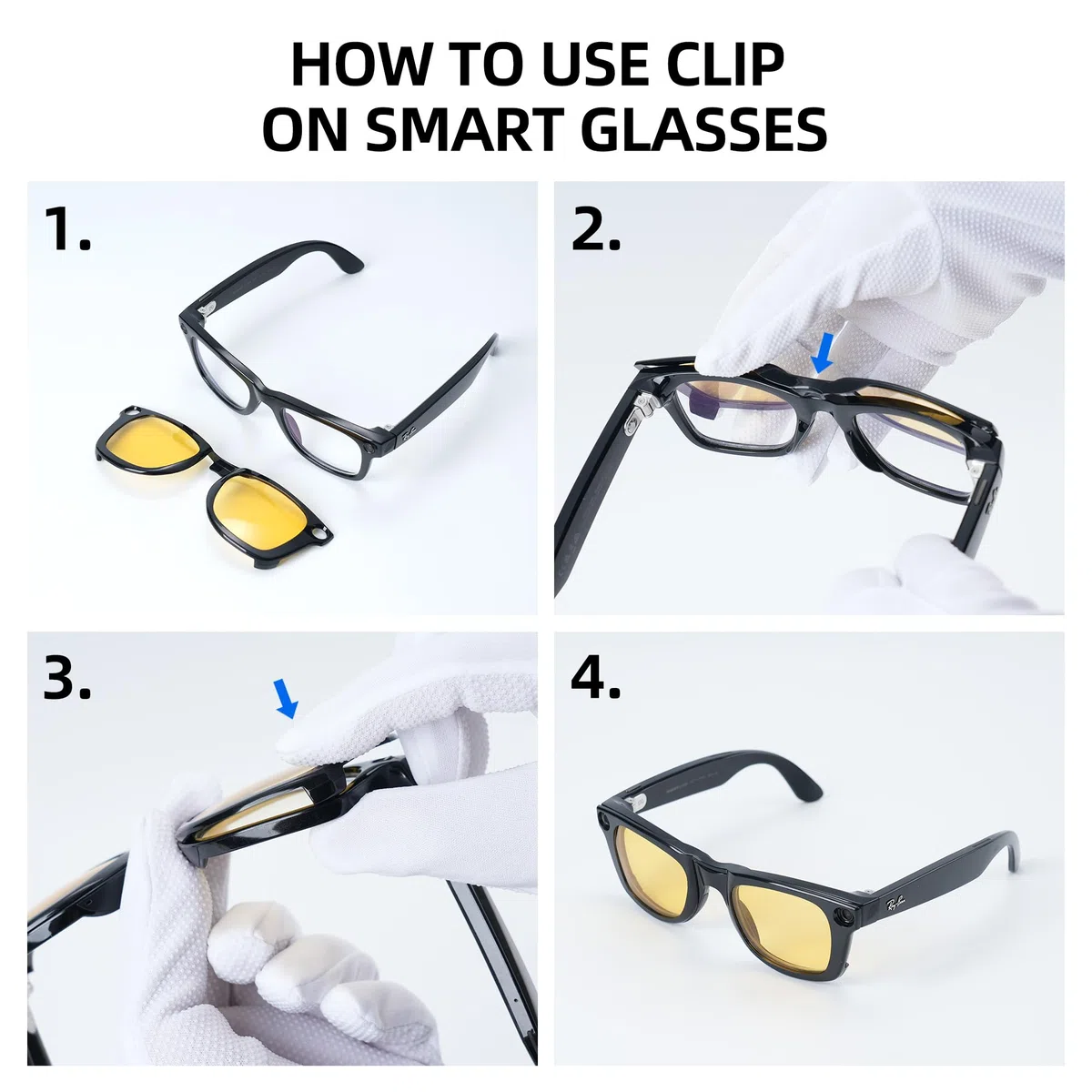 HiBloks - 3 clip polarizzate a clip, compatibili con Ray-Ban Meta Wayfarer e Gen 2 (RW4008/RW4012 Large), clip scolorimento per accessori Rayban Meta Gen 2 (verde scuro, giallo visione notturna, nero)