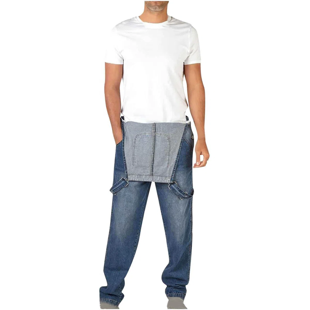 2024 Salopette da Uomo Jeans in Denim Casual Taglie Forti Cotone Pantaloni Strappati Uomo in Tinta Unita Salopette Uomo Jeans Slim Fit con tasche Moda multi tasche Jumpsuit da Lavoro con Bretelle