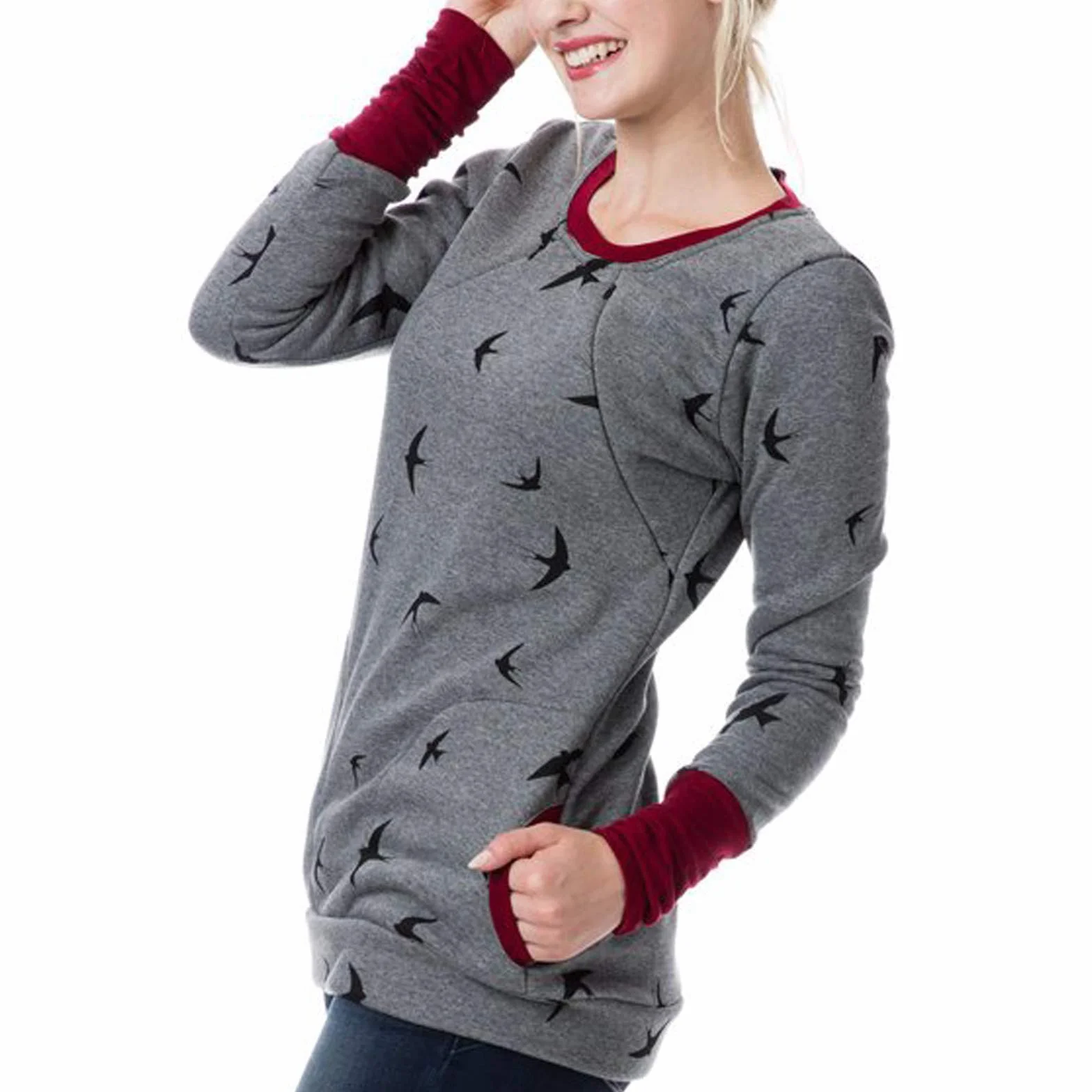 MaNMaNing Felpa con Cappuccio Top Sweatershirt Infermieristica maternità Maglione Incinta Allattamento al Seno Camicetta per maternità (Wine, L)