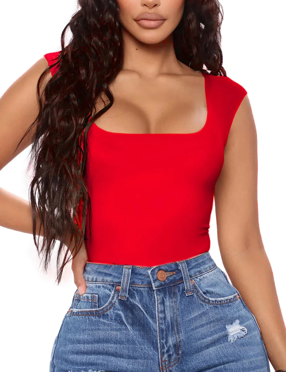 Aranmei Body da donna sexy causale con scollo quadrato senza maniche canotta body Teddy Clubwear per uscire
