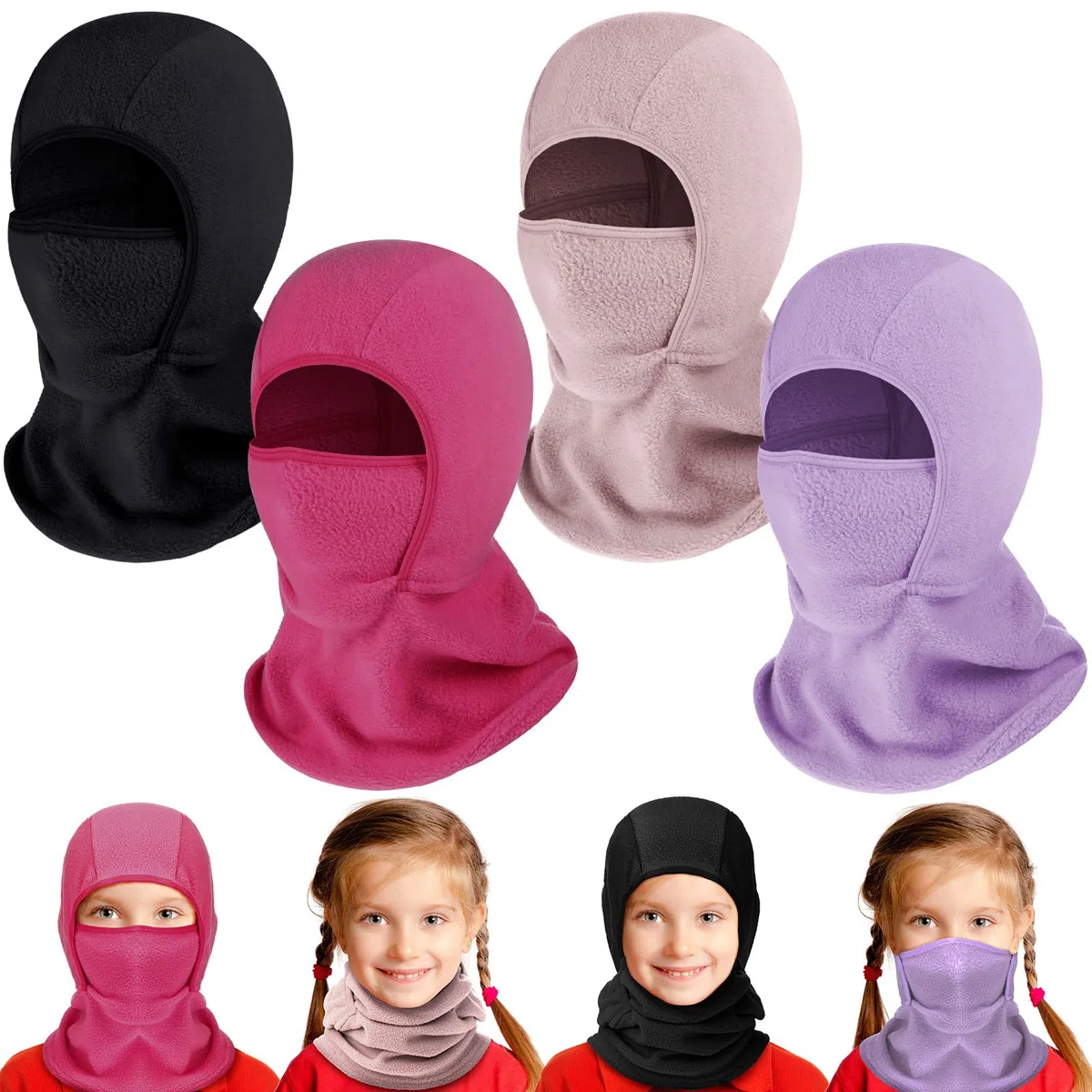 Sintege 4 Passamontagna Bambini Cappello Maschera per Viso Invernale per Ragazzi Passamontagna da Sci in Pile Caldo da Neve Antivento per Ciclismo