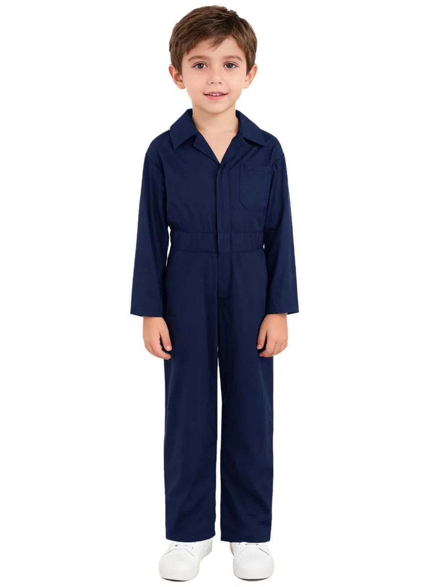 Salopette da Lavoro Bambini Ragazzi Tuta Intera a Manica Lunga Tuta Meccanico Protettiva con Cerniera e Tasca Romper Pagliaccetto Tinta Unita Workwear