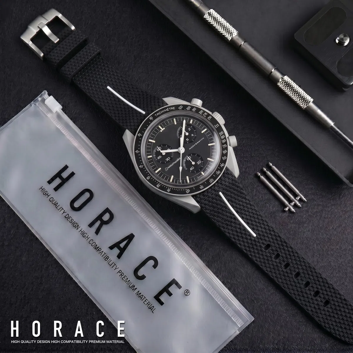 HORACE Cinturino universale da 20 mm in silicone LSR con sgancio rapido – Texture premium con linea colorata – Compatibile con Omega x Swatch MoonSwatch