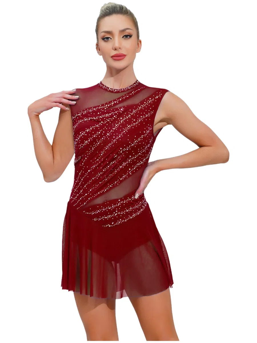 Yhong Abiti da Ballo per Pattinaggio Artistico Donna Body Senza Maniche con Paillettes Costume da Danza Ginnastica Ritmica