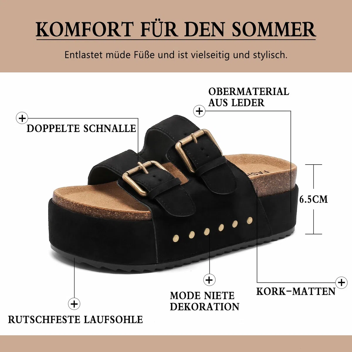 Ciabatte Donna Estive Sandali Sughero Plantare Doppia Fibbia Moda Mules Clogs Sandali Antiscivolo Gomma Suole Pantofole Spiaggia Scarp Comfort da Casa