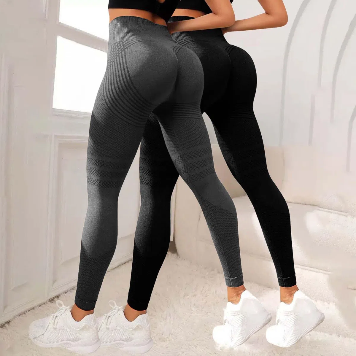 Generico 2 Pezzi Solenao Leggings Anti Cellulite Push Up Sculpture Lipedema a Compressione Controllo Graduata Anti Cellulite Leggings Sportivo Vita Alta Senza Cuciture Donna Fitness Yoga Pantacollant