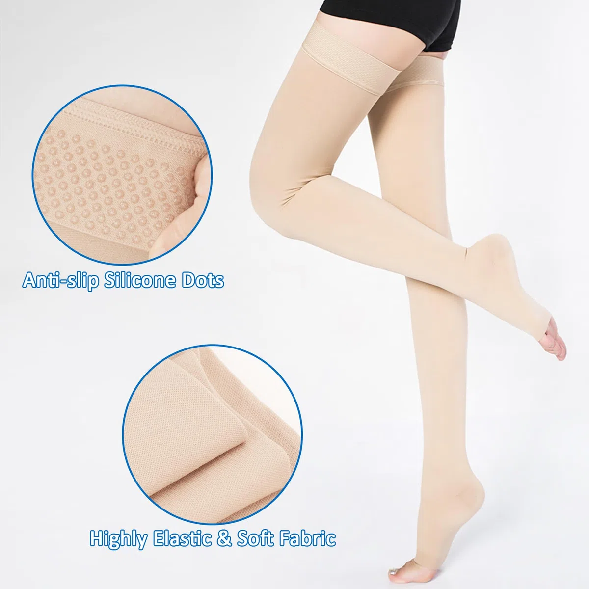 Calze a compressione mediche da uomo e da donna, 20 – 30 mmHg, supporto graduato, calze a compressione edema, senza piede, con cinturino in silicone