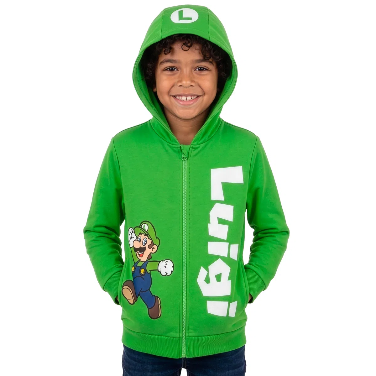 Super Mario Felpa Bambino, Felpa Bambino Luigi, Felpe Ragazzo con Cappucio