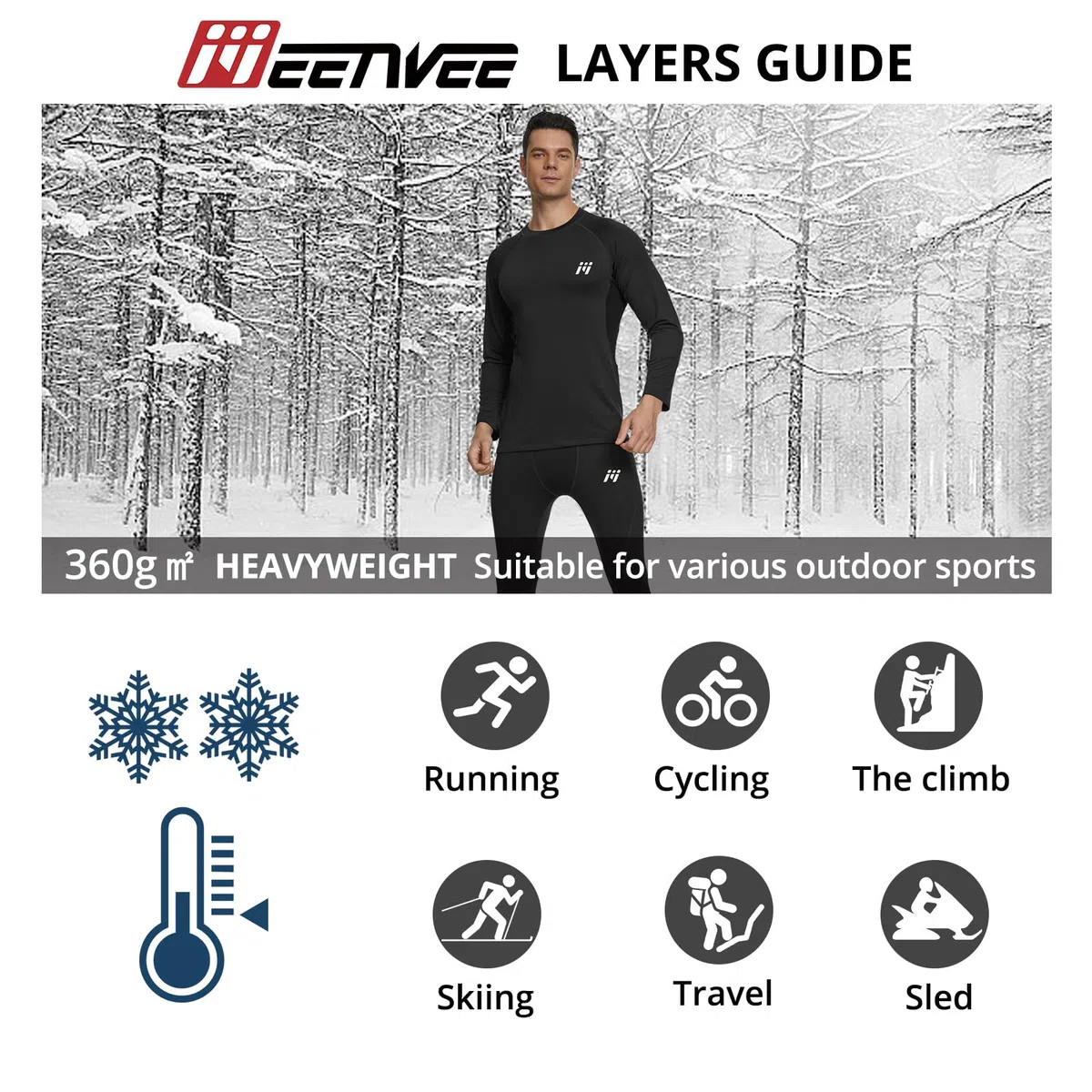 MEETWEE Set di Biancheria Intima Termica da Uomo, Maglia a Maniche Lunghe con Strato di Base Sportivo e Pantaloni ad Asciugatura Rapida, Tuta da Allenamento per Sci, Corsa ed Escursionismo