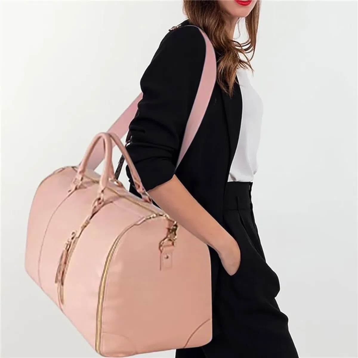 Grande capacità Carry On Garment Bag PU Leather Duffle Bag per le donne Impermeabile Abiti da Viaggio con Borsa Scarpiera 2 in 1 Appeso Valigia Pieghevole Tuta Borse Da Viaggio, Nero, Bagaglio a mano