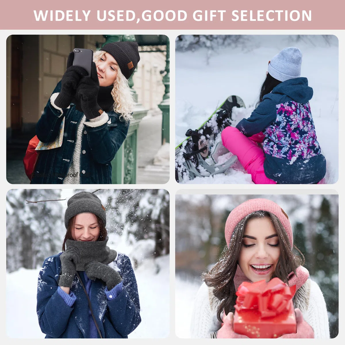 ZASFOU Donna Inverno Berretto Cappelli Sciarpa Touchscreen Guanti Set Caldo Maglia Teschio Caps per Le Donne Uomini