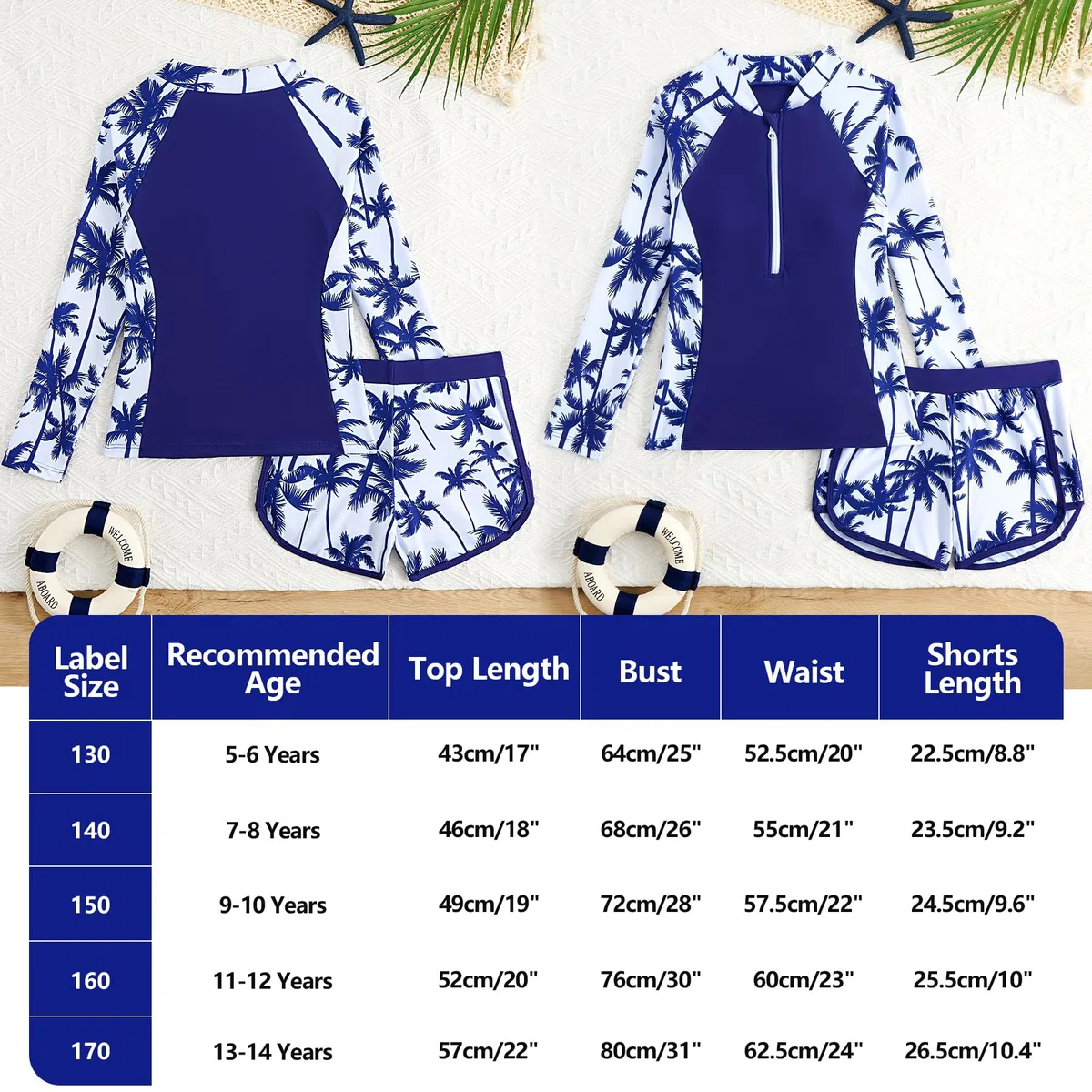Costume da Bagno Ragazze 2 Pezzi a Manica Lunga con Zip e Pantaloncini Morbidi, Stampa Floreale Rash Guard Protezione Solare Costume Piscina Spiaggia Nuoto per Bambini 5-14 Anni