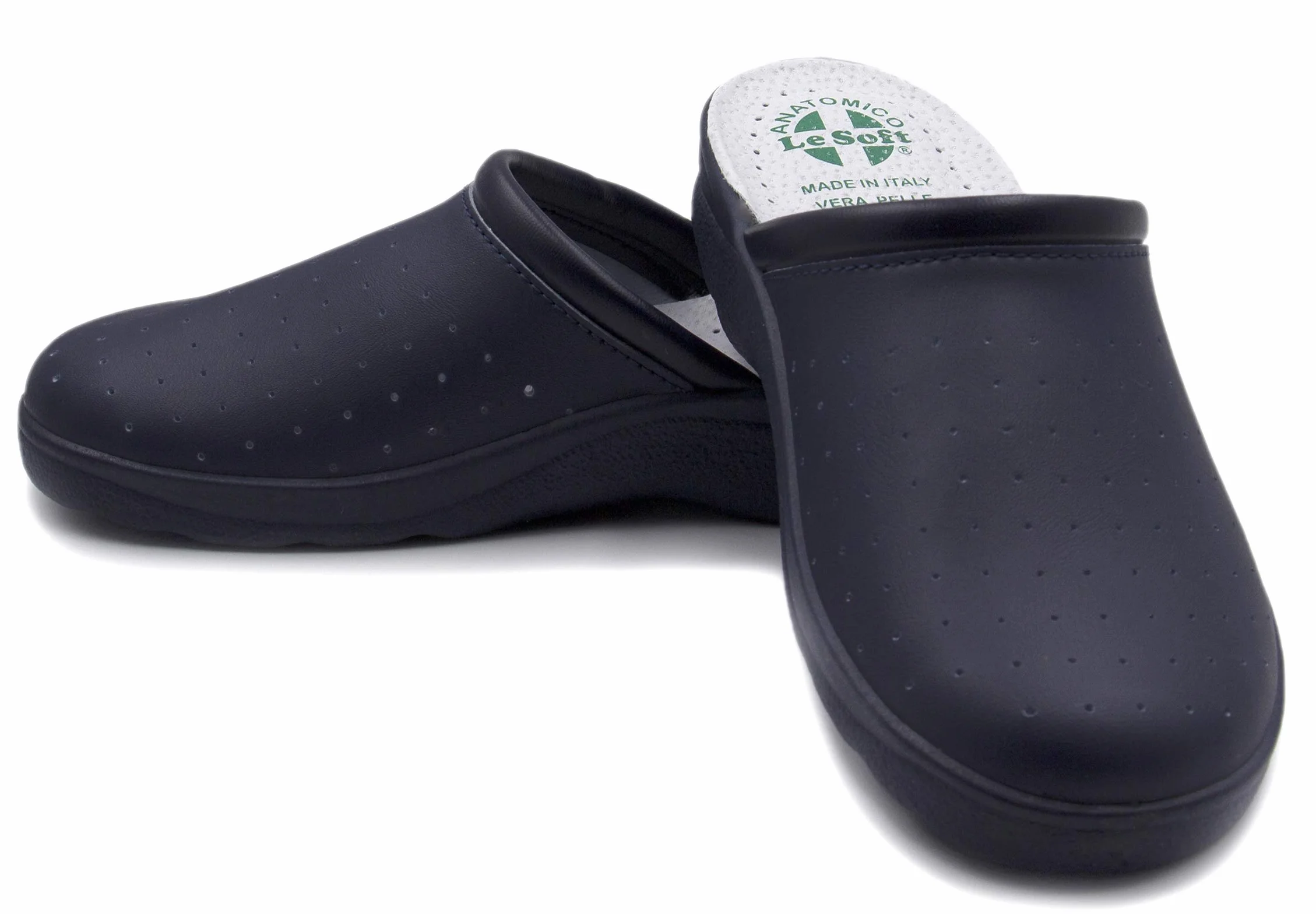 Poligono Ciabatte Sanitarie Anatomiche Uomo e Donna, Scarpe Pantofole Ortopediche Confortevoli con Tomaia in Vera Pelle Traforata, MADE IN ITALY