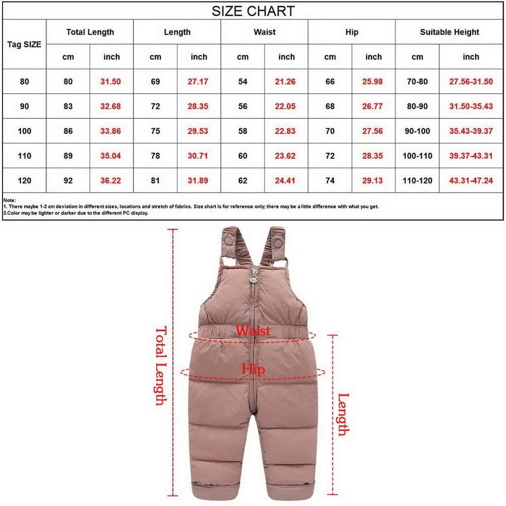 Baby Pantaloni Invernali Leggeri Piumini Pantaloni da Neve Ragazze Ragazzi Spessi Caldi Invernali Salopette Toddler Antivento Pantaloni da Sci Outdoor per Bambini 1-4 Anni