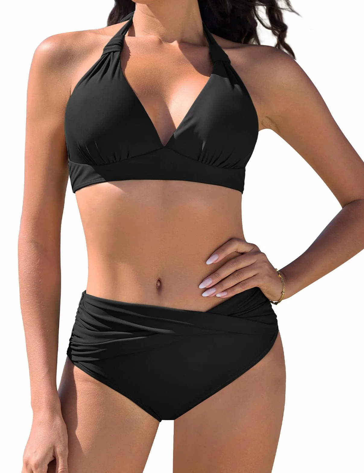 Nadeer Costumi da Bagno Donna Push Up Imbottito Reggiseno Scollo a V Due Pezzi Bikini Set Sexy Vintage Swimwear Elegante Halter Costumi da Mare Abiti da Spiaggia Beachwear