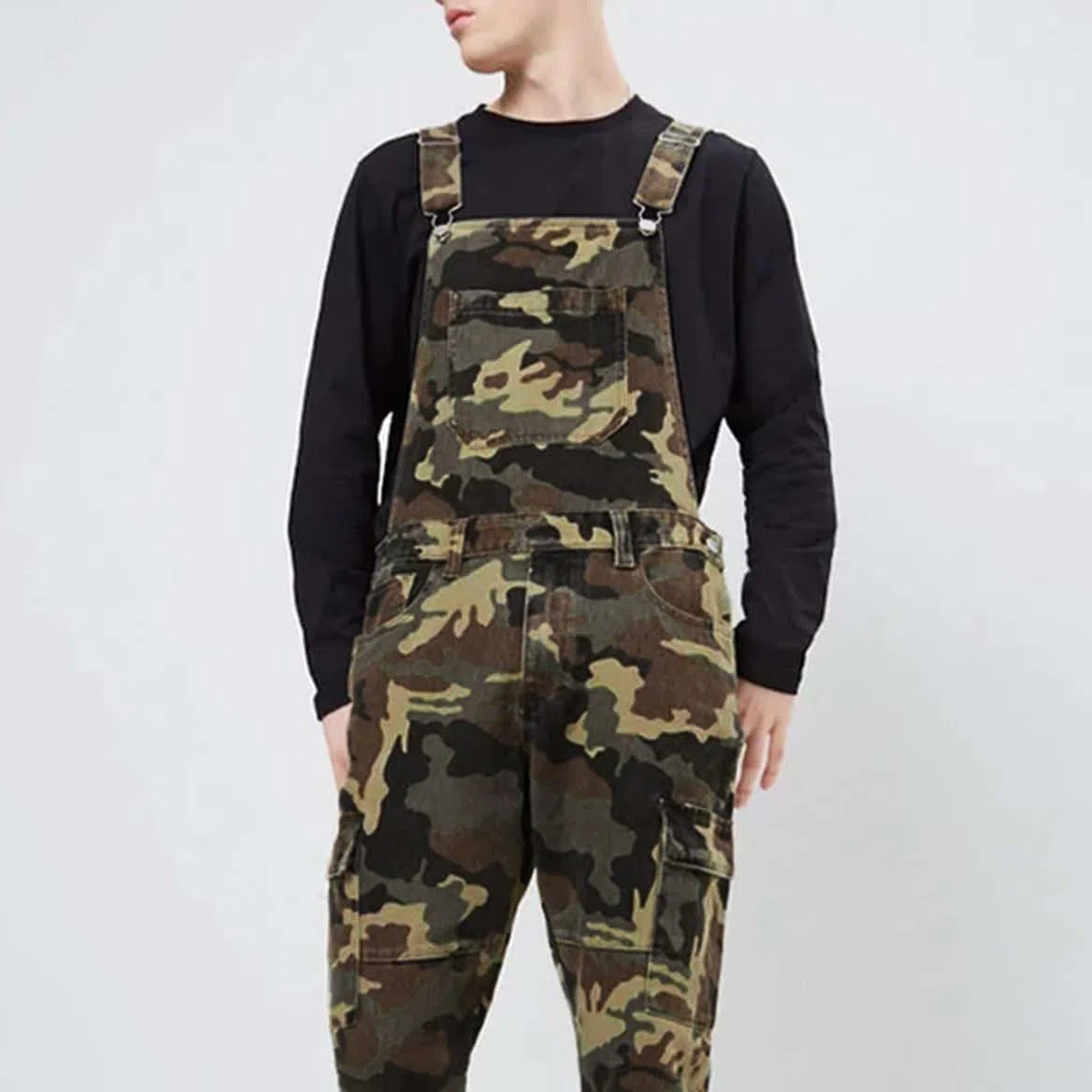 Jeans Salopette da uomo, mimetico, pantaloni lunghi in denim, pantaloni da lavoro, pantaloni da lavoro, pantaloni da lavoro, tuta multifunzione