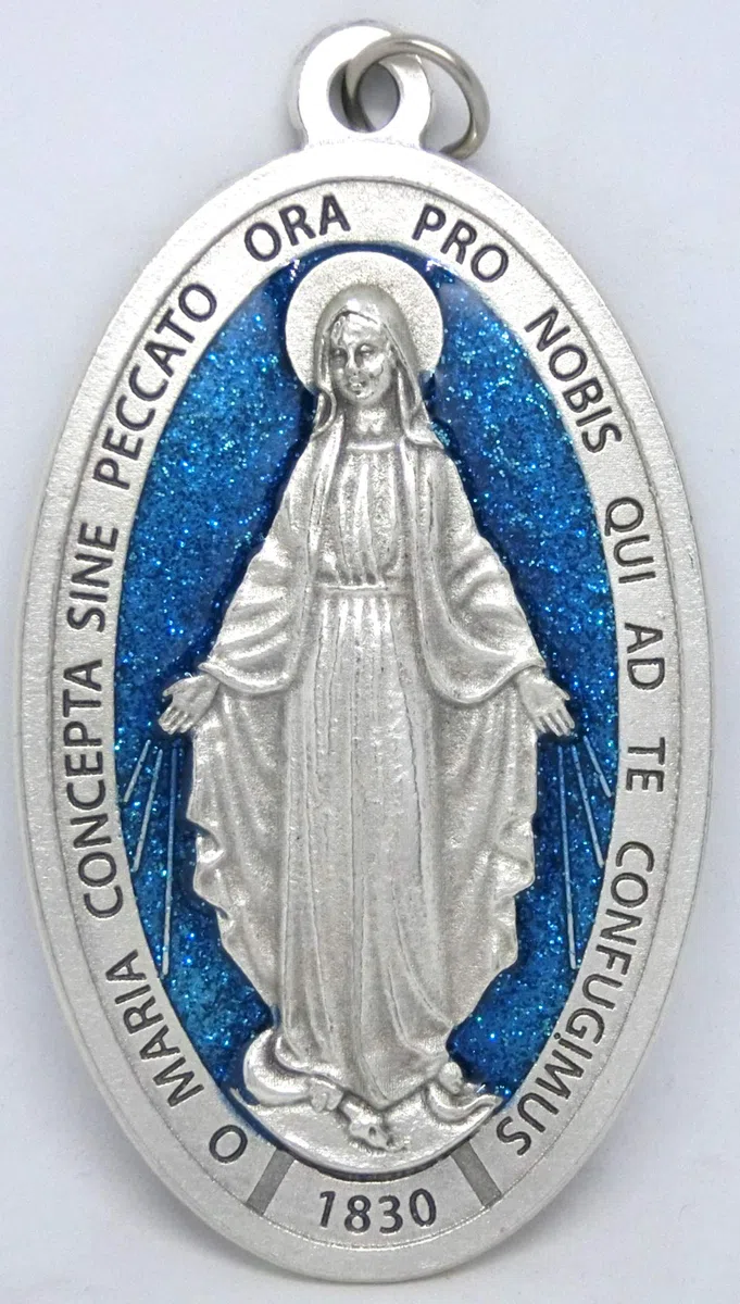 GTBITALY 60.836.31 miracolosa medaglia madre maria miracolosa + logo preghiera in latino argento misura 9 cm con brillantini glitter smaltato a mano