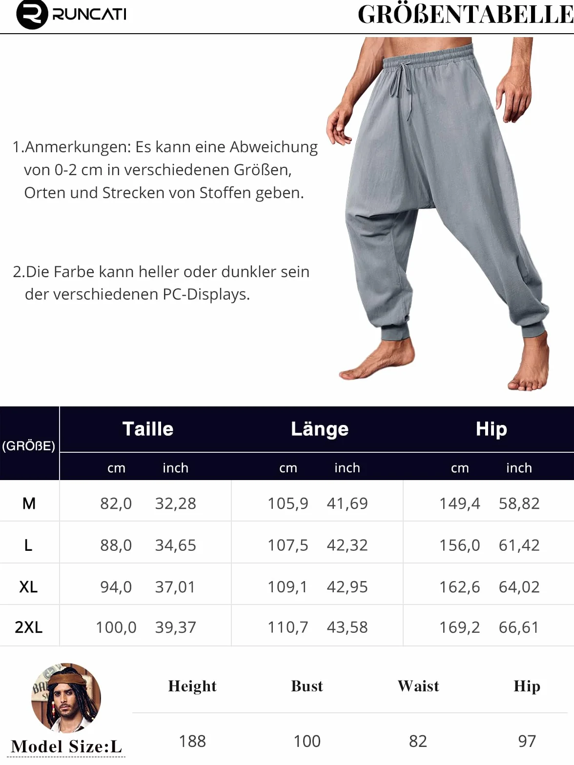 Runcati Pantaloni da uomo tinta unita pantaloni estivi pantaloni vichinghi pirata medievale leggero elastico vita baggy pantaloni casual con coulisse e tasche pantaloni hippie