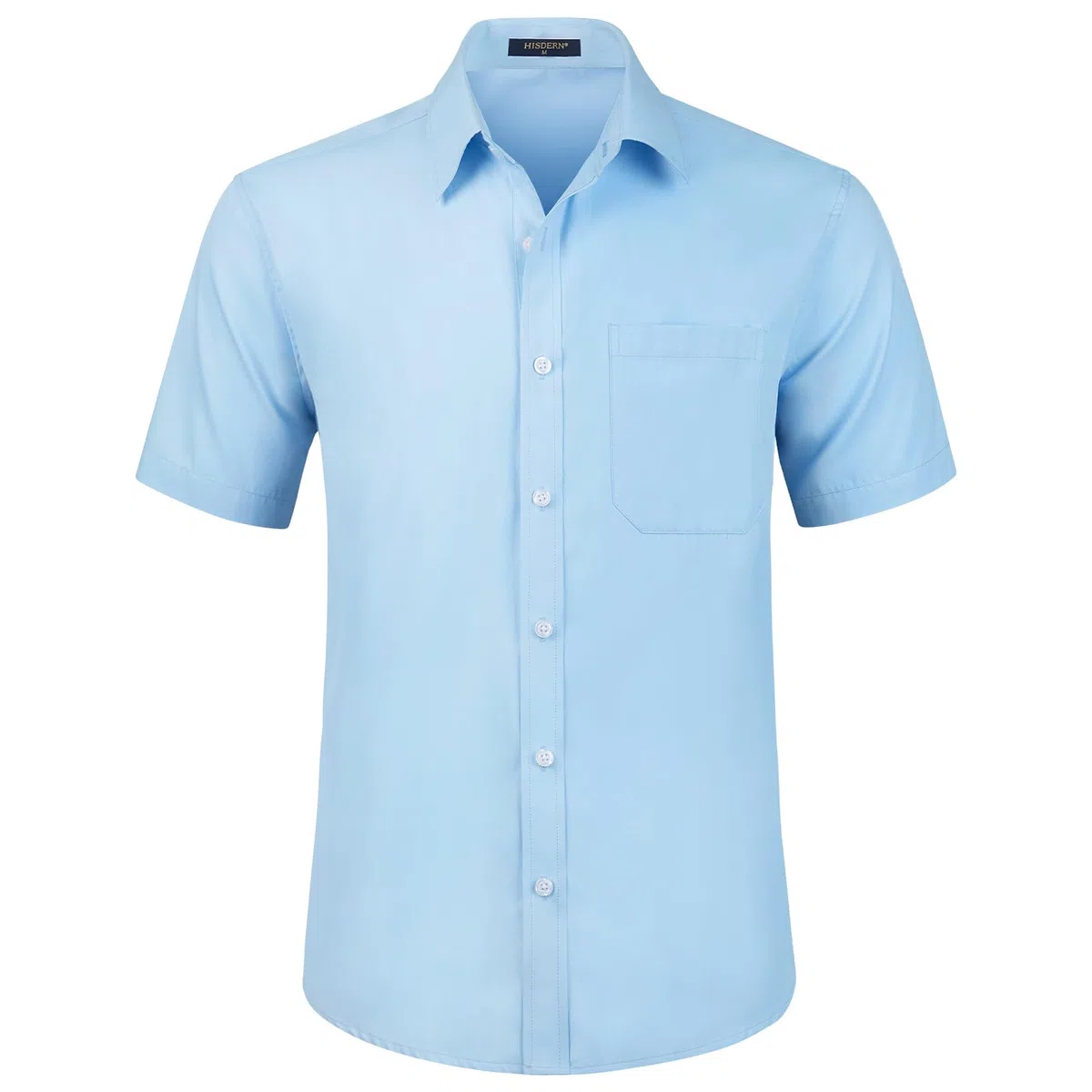 HISDERN Camicia da Uomo Maniche Corte Estiva Camicie Casual Colore Solido Spiaggia Vacanza Camicia con Tasca Regular Fit