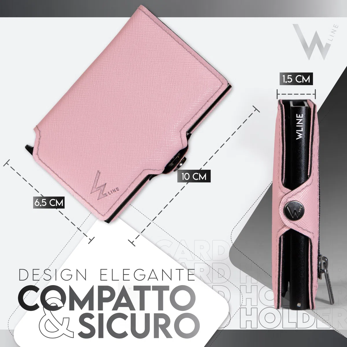 WLine Portafoglio Donna Piccolo con Portamonete Rfid Compatto ed Elegante - Porta Carte di Credito Donna e Uomo Schermato in Pelle PU - Portatessere Tascabile (Rosa e Nero Saffiano, Con Zip)