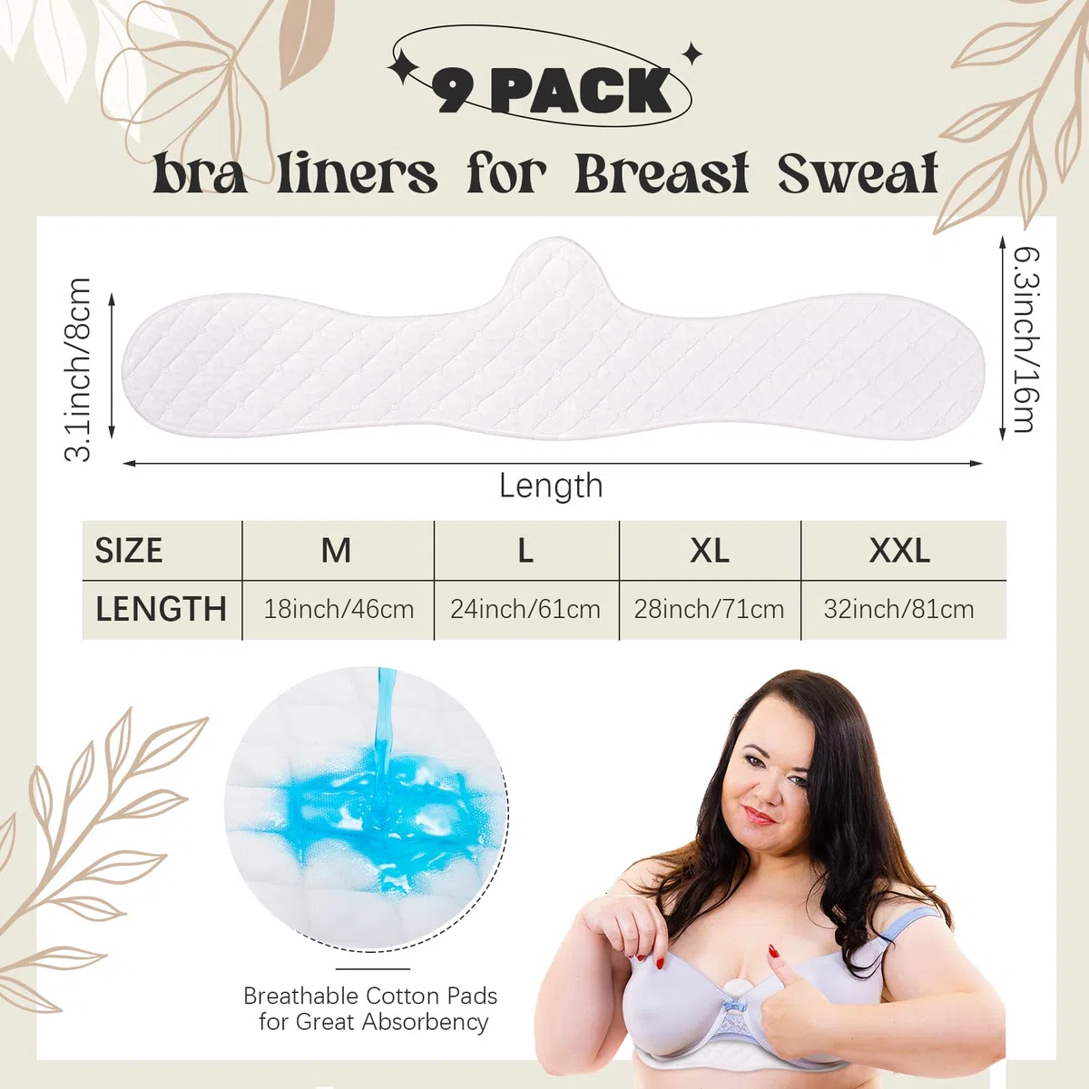 Boyiee 9 Pezzi Cuscinetti Antisudore per Reggiseno in Cotone Fodera per Reggiseno Pad Assorbi Sudore Sottoseno per Donna