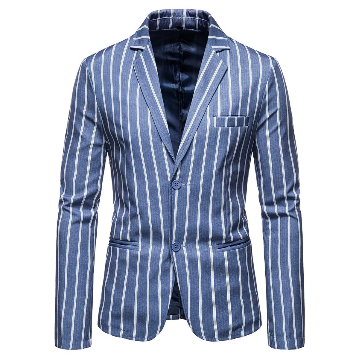 Giacca a righe da uomo, giacca casual a righe casual da lavoro, elegante giacca gessata slim fit, blazer elasticizzato a due bottoni, elegante abiti quotidiani, leggero abbigliamento da lavoro