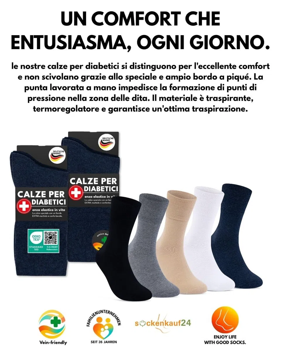 sockenkauf24 6 Paia Calze Diabetici senza Elastico 97% Cotone senza Cucitura Uomo & Donna
