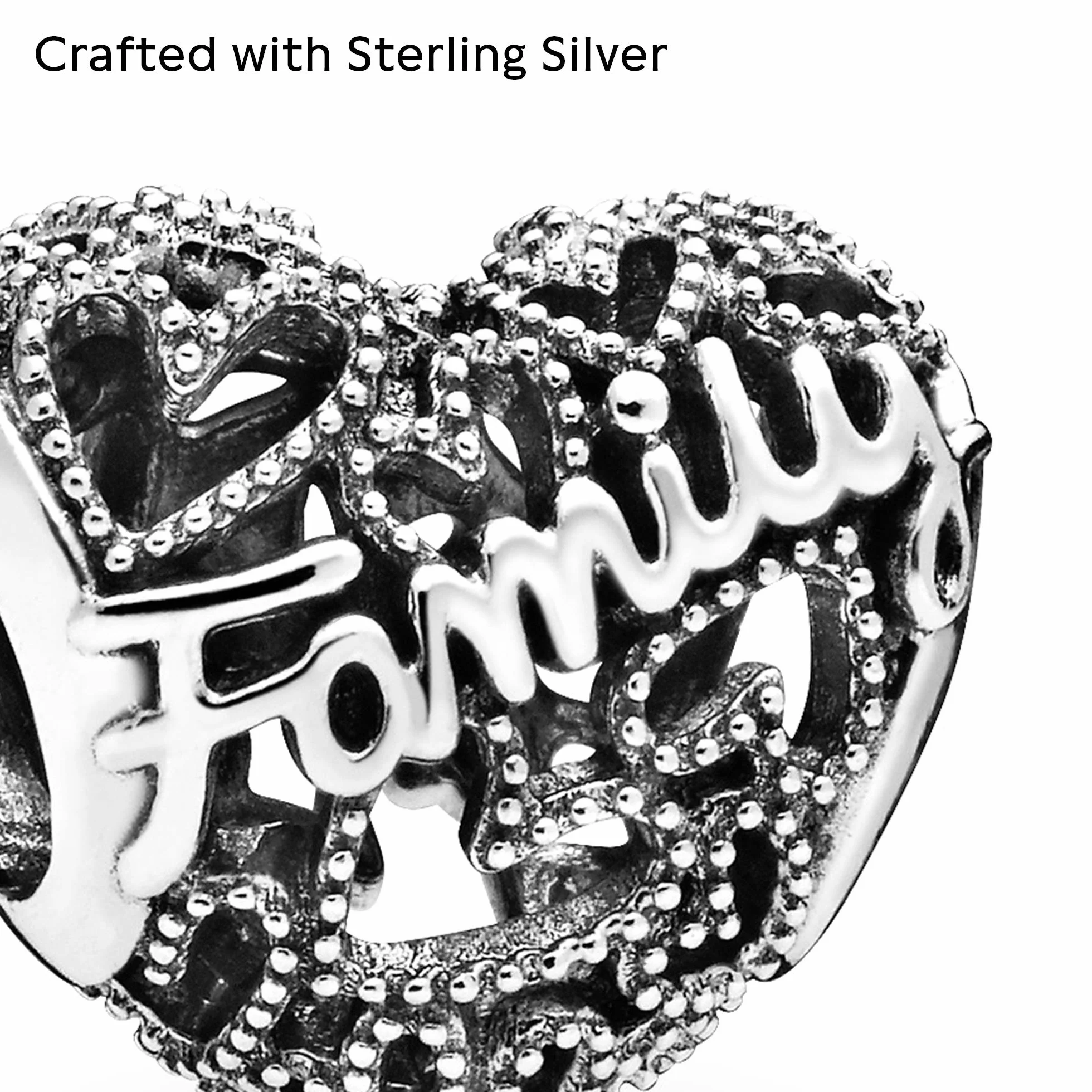 PANDORA - Catena di sicurezza e charm cuore con scritta Family