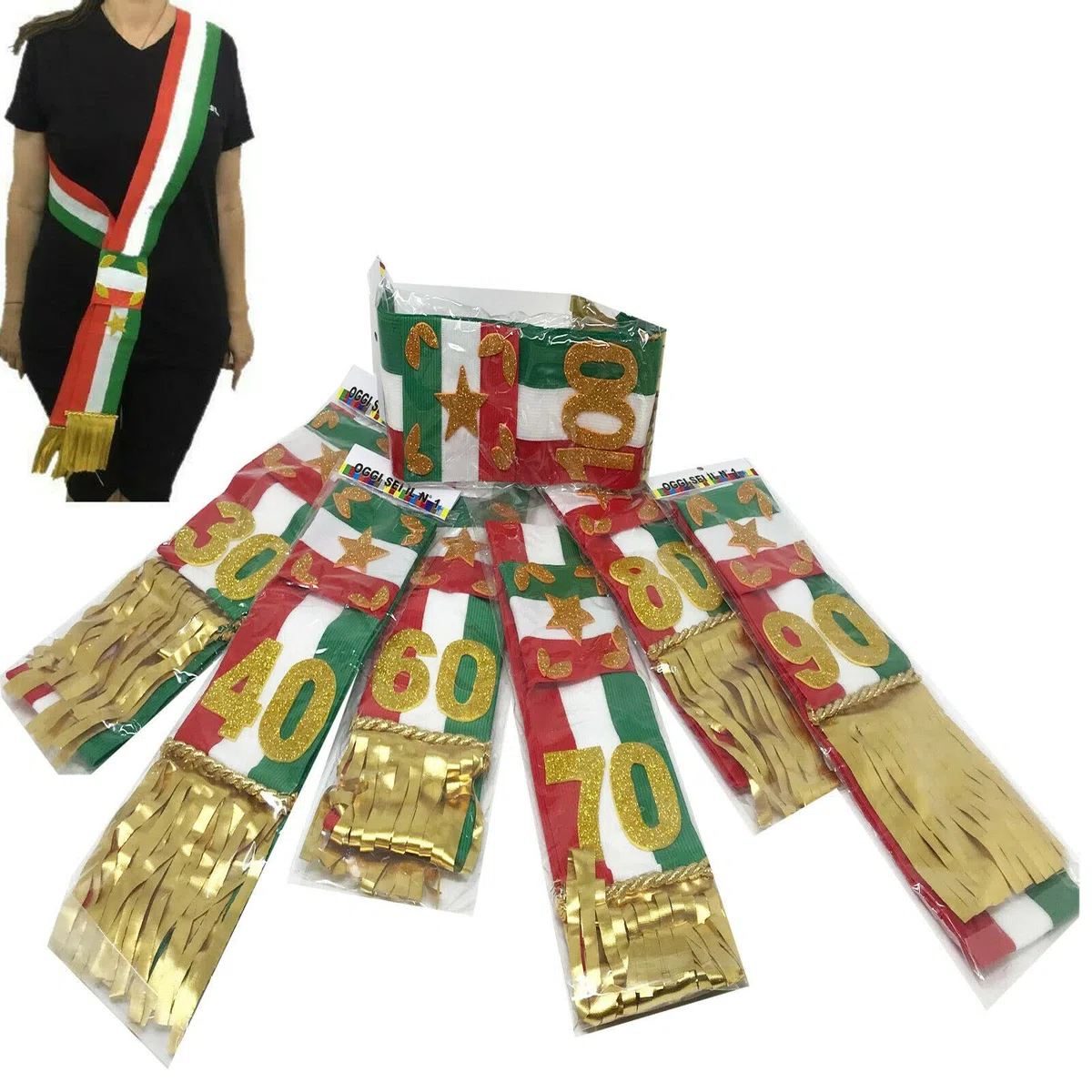 Brollogroup Fascia Tricolore Compleanno Anni 18,30,40,50,60,70,80,90,100 Fasce Sindaco Made In Italy PS 12932