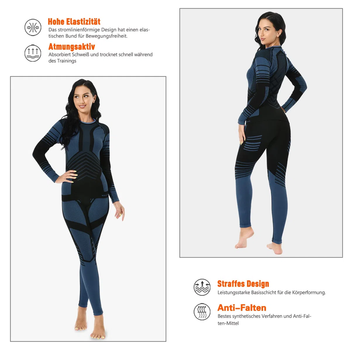 MEETYOO Intimo Termico Donna Traspirante Set Pantaloni e Maglia Termica Donna Biancheria Intima Termica per Sci Sport Elastica e Asciugatura Rapida