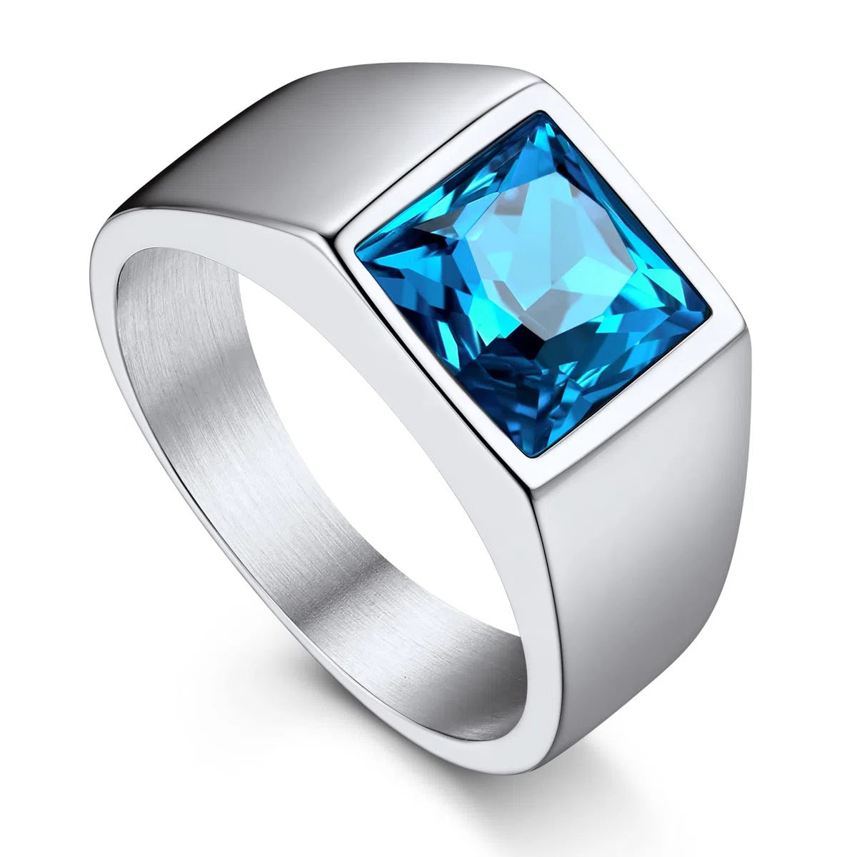 Bandmax Anello Uomo Donna in Acciaio Inossidabile, Anello Argento/Nero Uomo con Pietra Nero/Topazio Blu, 7-14 Misura Anello Ragazzo, Confezione Regalo