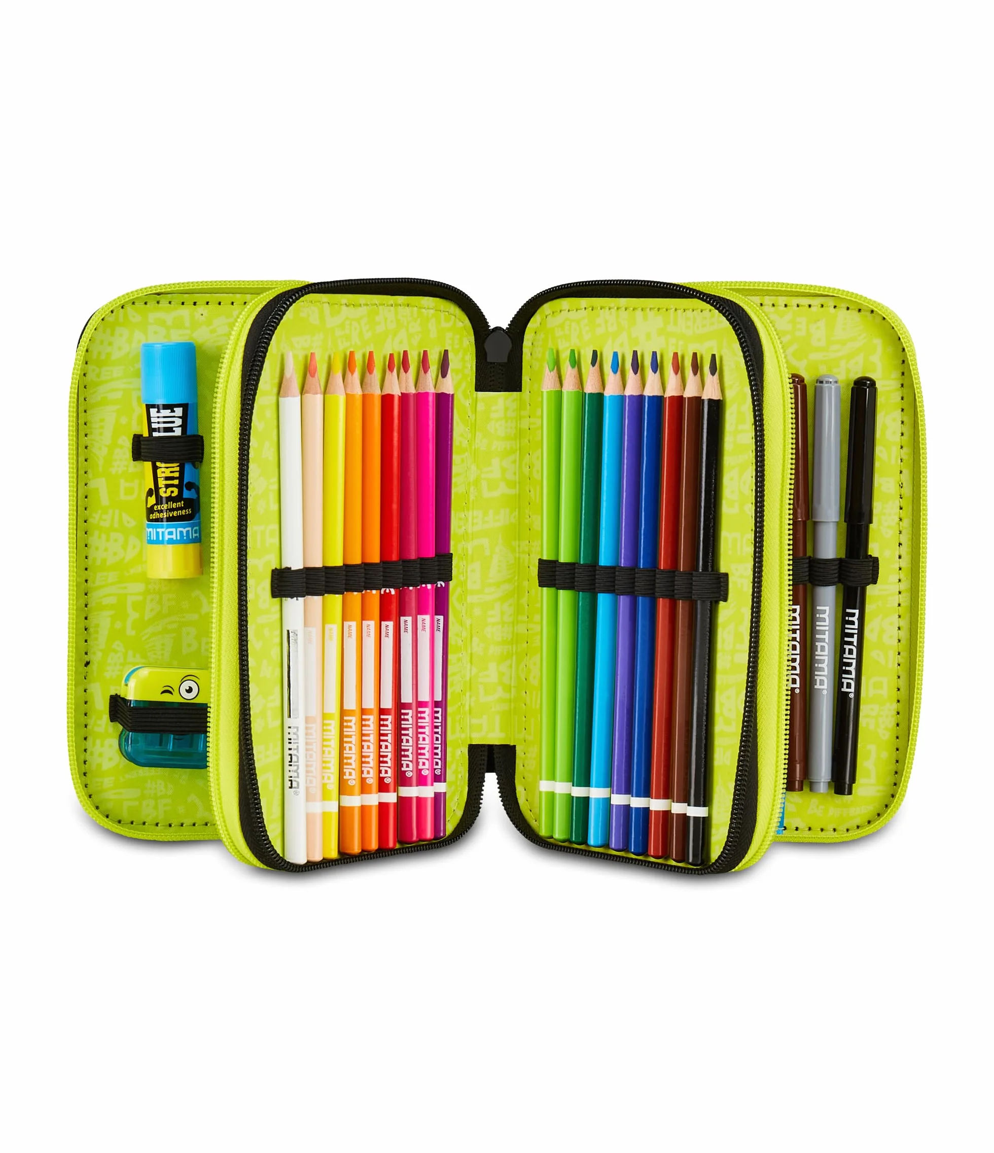 Mitama Astuccio Scuola 3 Scomparti, TRIPLO MANGABALL, Contenuto 47 pz, Completo di Matite, Pennarelli, Portapenne Scuola Elementare Bambino