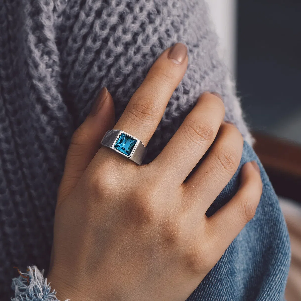 Bandmax Anello Uomo Donna in Acciaio Inossidabile, Anello Argento/Nero Uomo con Pietra Nero/Topazio Blu, 7-14 Misura Anello Ragazzo, Confezione Regalo