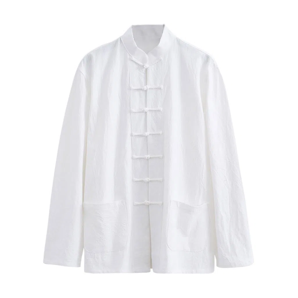 ZHOUXIAO Giacca di Arti Marziali Vintage Allentato Kung Fu Marziali, Tai Chi Uni Uniforme Uomo Cinese Tradizionale Lino di Cotone Ala Vestiti Chun, Manica Lunga Manica Vestit