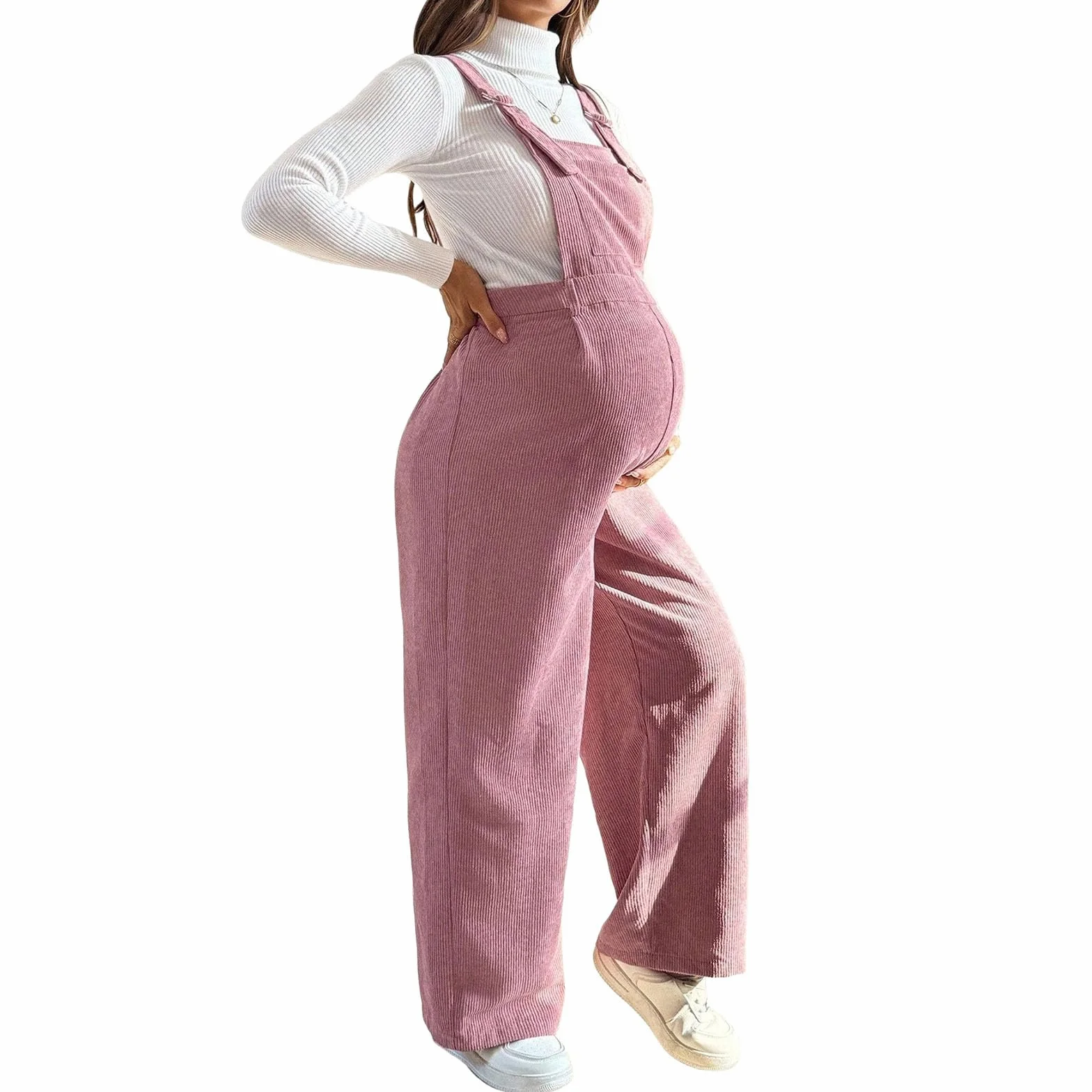 Salopette Premaman Donna Elegante Velluto Coste Moda Tuta Premaman Donna Pantaloni Larghi Lunghi Comoda Jumpsuit Playsuit Overall Gamba Larga Casual per maternità