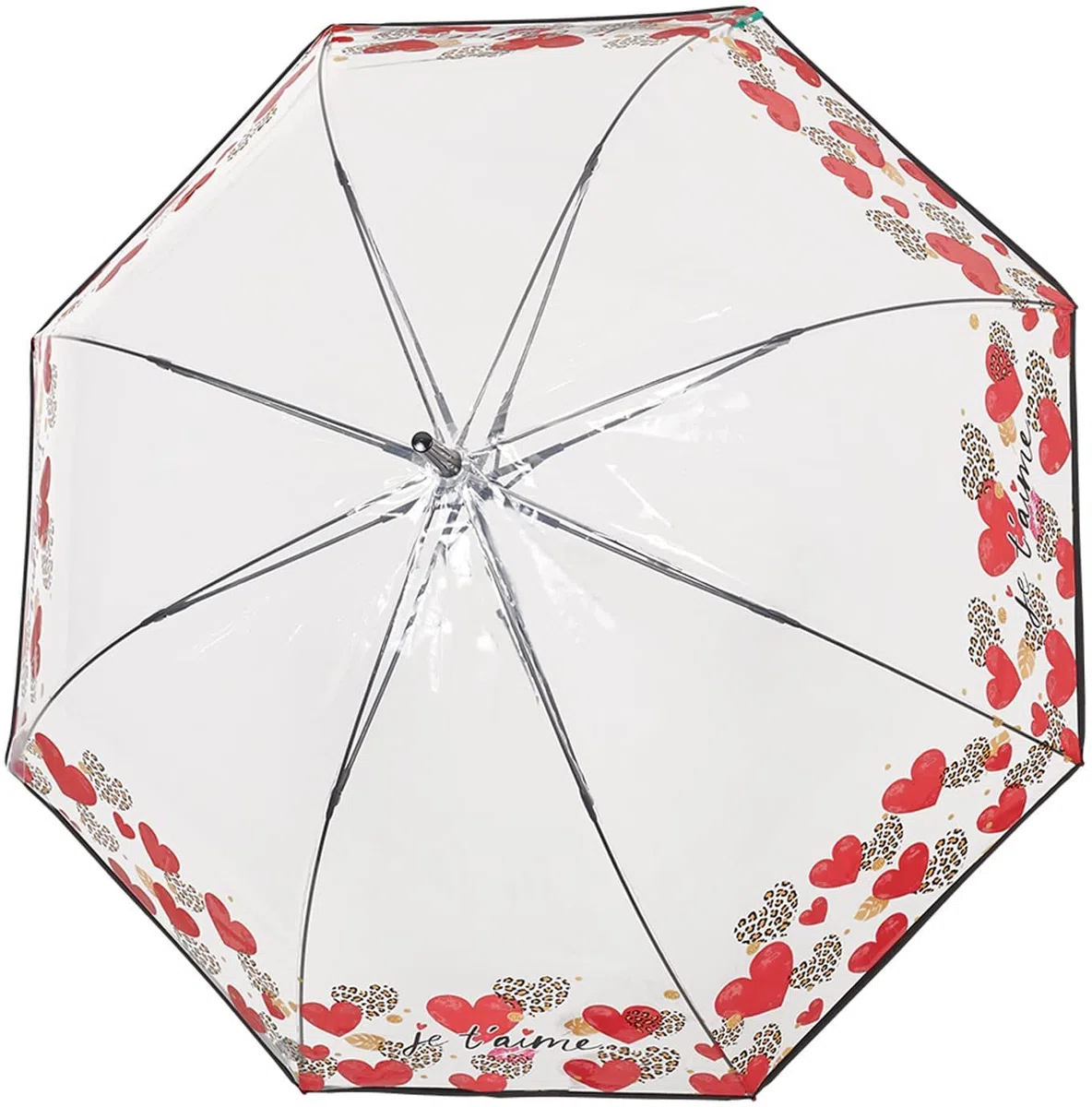 PERLETTI Ombrello Trasparente Con Banda Colorata per Donna - Cupola Automatica, Resistente in Fibra di Vetro - Diametro 89 cm Bordo Cuori