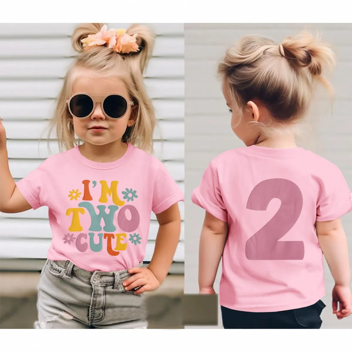 Maglietta per il 2° compleanno per ragazze "I'm Two Cute" Stampante Shirt Secondo Compleanno Camicie Festa di Compleanno Abbigliamento Estivo Manica Corta Top Morbido Girocollo Tshirt 2 Anni Bambini