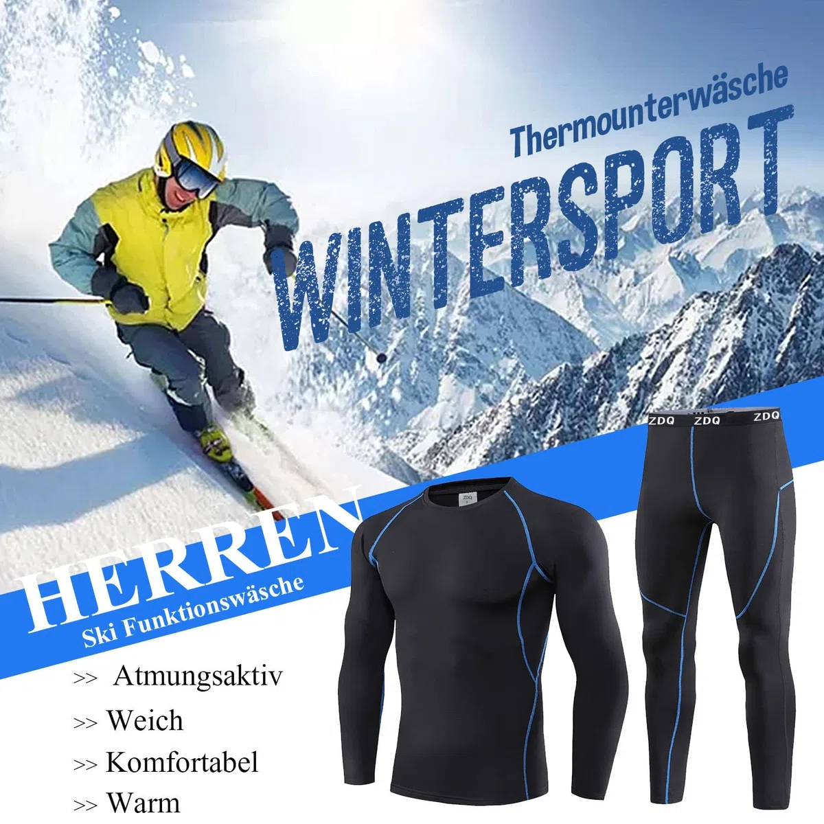 Intimo Termico Uomo Set Intimo Invernale da Sci Intimo Funzionale Traspirante Biancheria, Taglie S-XXL