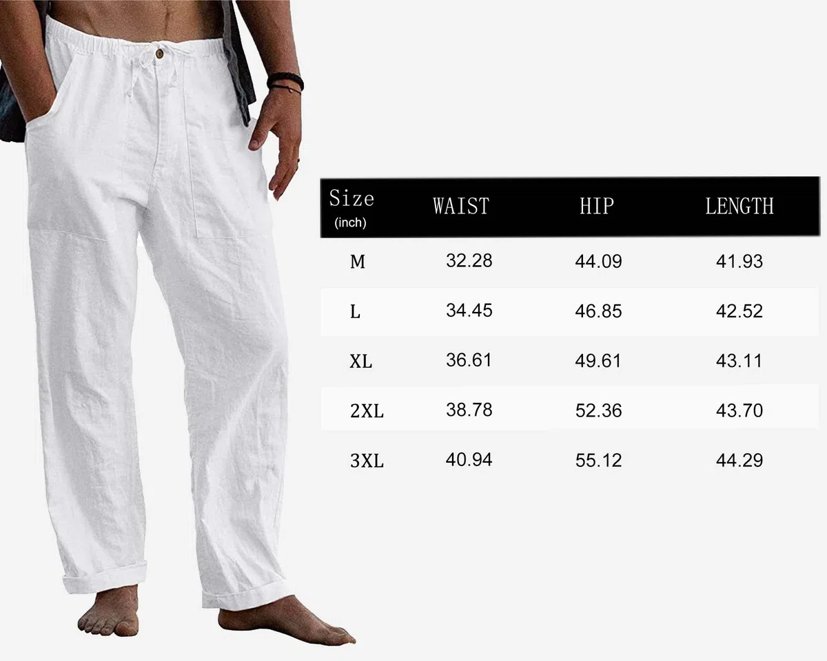 LVCBL Pantaloni Sportivi Casual in Lino da Uomo Estivi Larghi per Yoga Spiaggia con Elastico in Vita,M-3XL