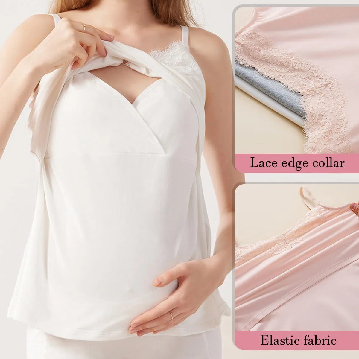 Confezione da 2 Canottiere per Incinta,Canotta da Donna in Cotone per Allattamento Canotta Premaman per Allattamento al Seno,Pizzo Allattamento Canotta Base