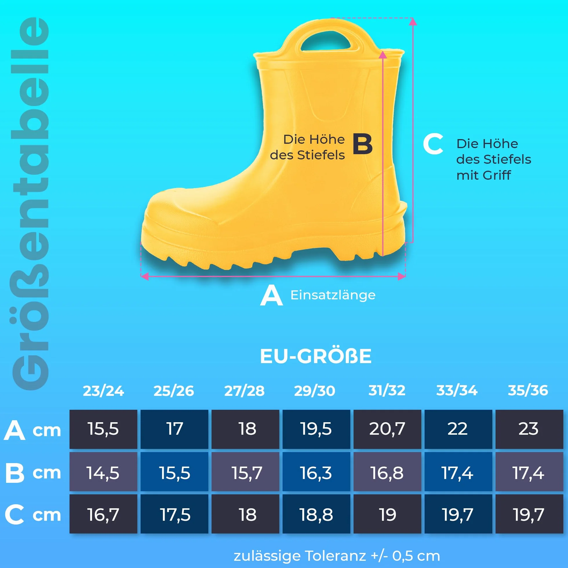 GoSplash Stivali di gomma per bambini - molto comodi in materiale EVA leggera per bambini e bambine belli robusti impermeabili con maniglia per indossarli facilmente antiscivolo
