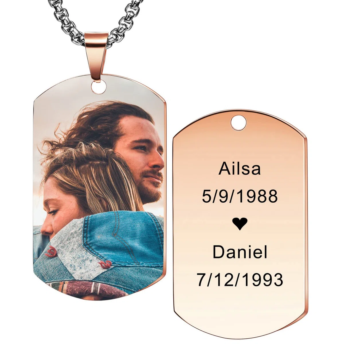 INBLUE Collana con Ciondolo Personalizzato Etichetta per Cani Data/Testo/Foto Collana in Acciaio Inossidabile per Uomo Donna Ragazzi Ragazze Bundle Catena Regolabile, Portachiavi, Silenziatore