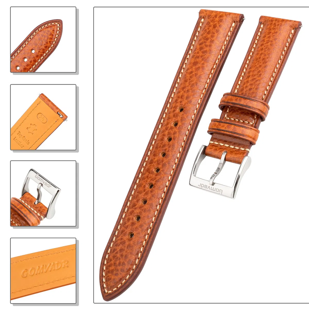 Cinturino in pelle conciata al vegetale, cinturino in pelle 20 mm, 16 18 19 20 XL 21 22 XXL