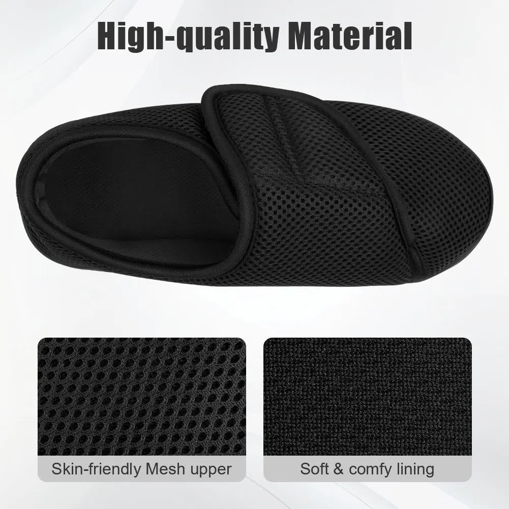 HOTUT Pantofola Uomo Elasticizzata con Strappo, Pantofole Uomo Estive Ciabatte da Anziani, Pantofole Casa con Strappo per Anziani, Diabetici e Piedi Delicati - Nero