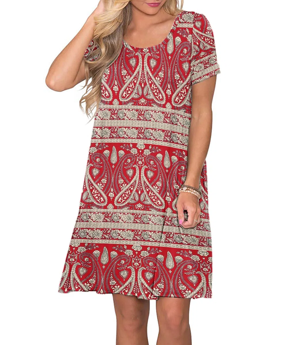 AUSELILY Abito Estivo Donna T-Shirt Casual Vestito a Manica Corta Abiti Corto con Tasche Scollo a Rotondo