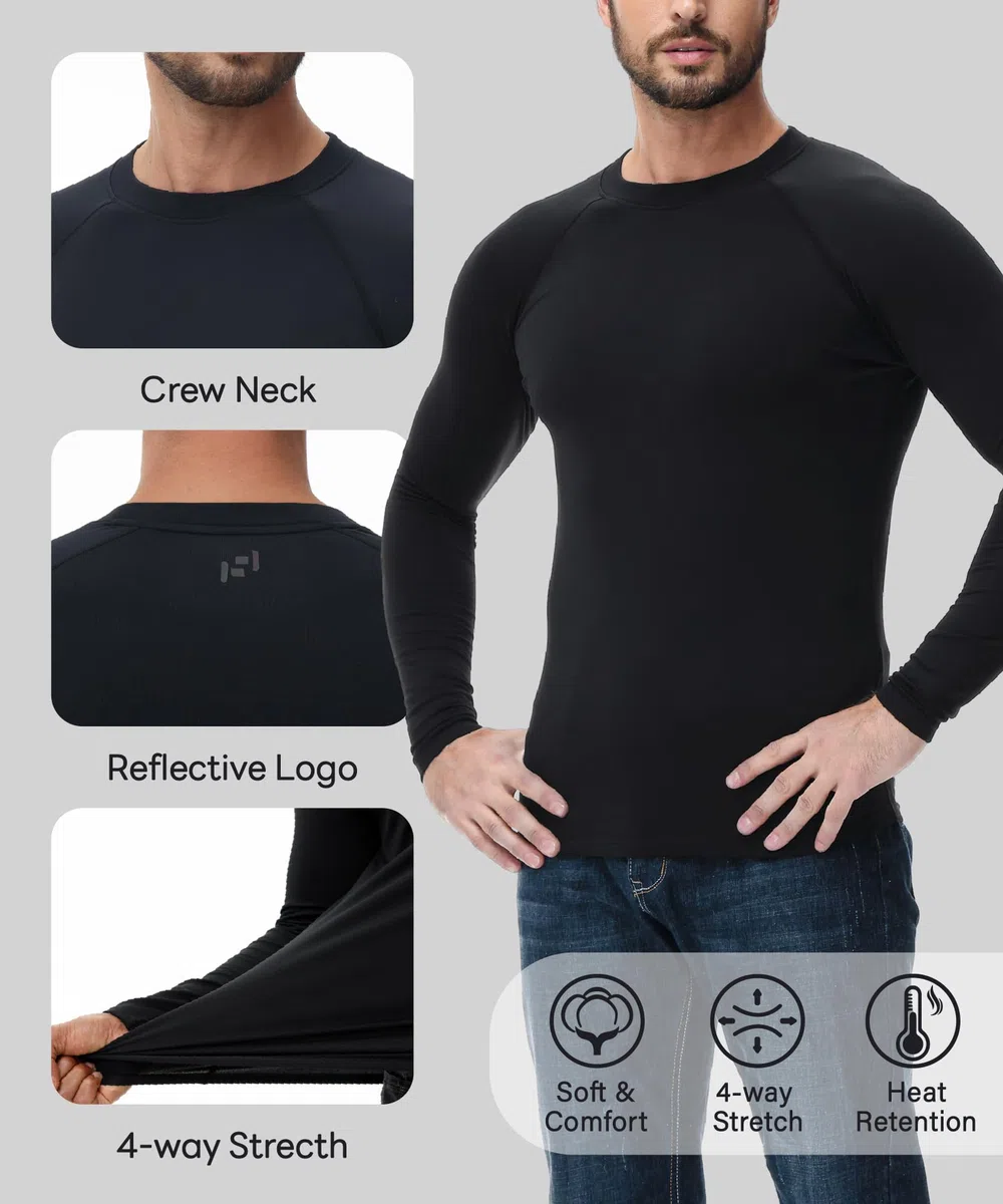 HUGE SPORTS Maglia Termiche da Uomo Invernale Biancheria Intimo Termica a Maniche Lunghe Asciugatura Rapida Corsa Ciclismo