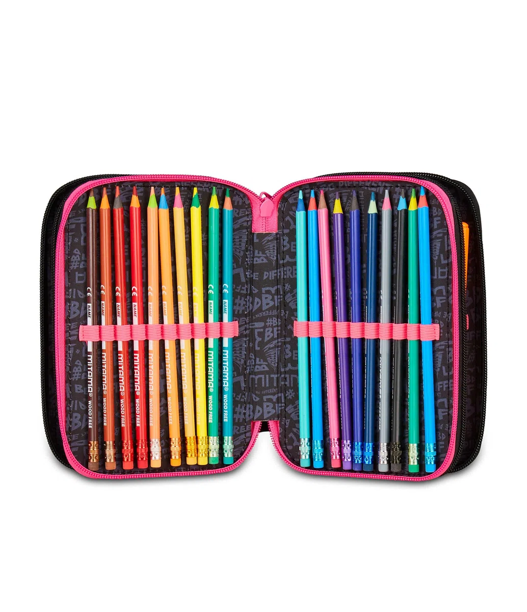 Mitama Astuccio Scuola 3 Scomparti, SUPER TRIPLO MUSIC POP, Contenuto 47 pz, Completo di Matite, Pennarelli, Portapenne Scuola Elementare Bambina