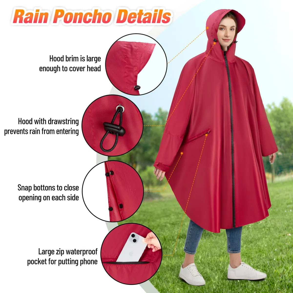 Poncho Antipioggia Impermeabile Donna Giacca Antipioggia Uomo con Cappuccio e Maniche e Tasca Riutilizzabile Mantella da Pioggia Lungo per Trekking Campeggio Pesca